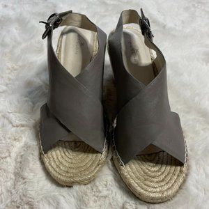 Caslon Suri Leather Crisscross Wedge Espadrilles Sandals Gray - 10